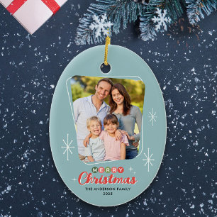 Ornamento De Cerâmica Natal da Foto Moderna do Século Retro