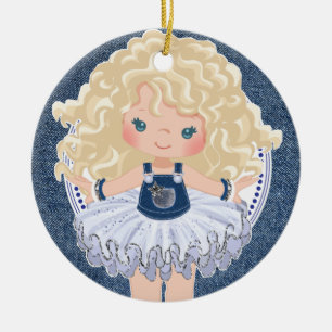 Ornamento De Cerâmica Natal da menina loira Denim e Diamantes