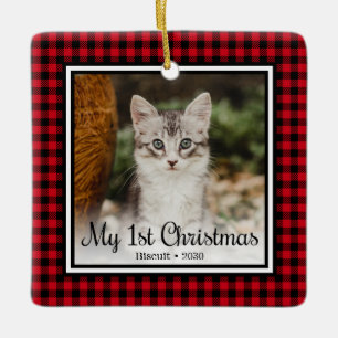 Ornamento De Cerâmica Natal de 1º ano do gatinho