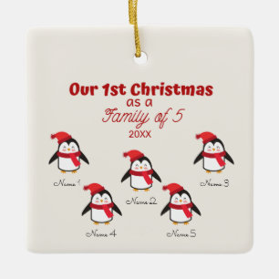 Ornamento De Cerâmica Natal de 1rua como uma Família de 5 Pinguins