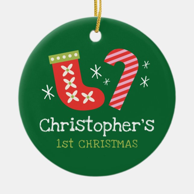 Ornamento De Cerâmica Natal de 1rua do Bebê Personalizado (Frente)