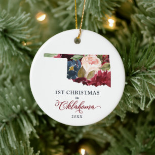 Ornamento De Cerâmica Natal De 1rua Em Oklahoma OK Personalizado Floral