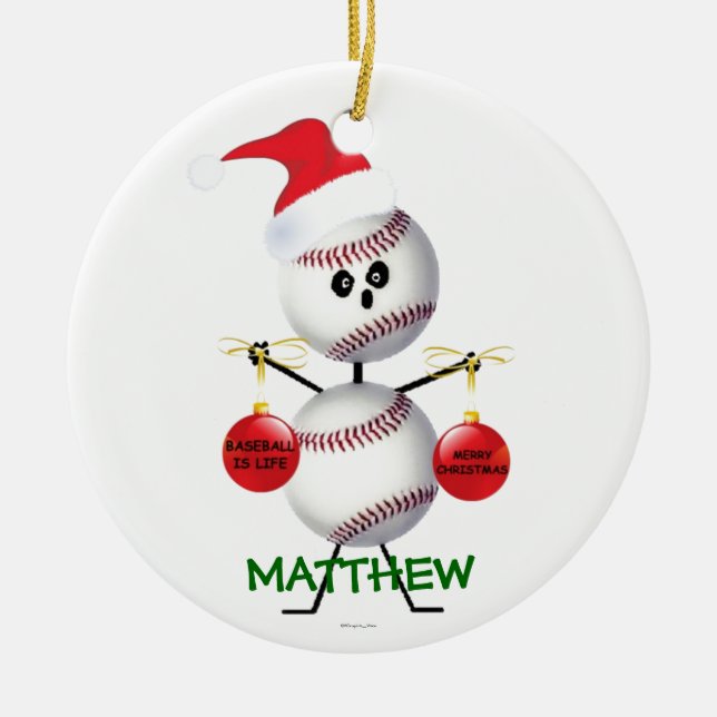 Ornamento De Cerâmica Natal de Baseball Personalizado (Frente)