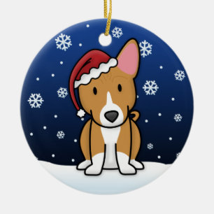 Ornamento De Cerâmica Natal de Basenji dos desenhos animados de Kawaii