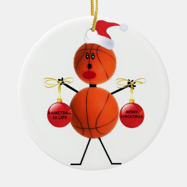 Ornamento De Cerâmica Natal de basquetebol (Frente)
