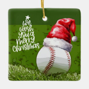 Ornamento De Cerâmica Natal de beisebol com Santa Hat para Jogador