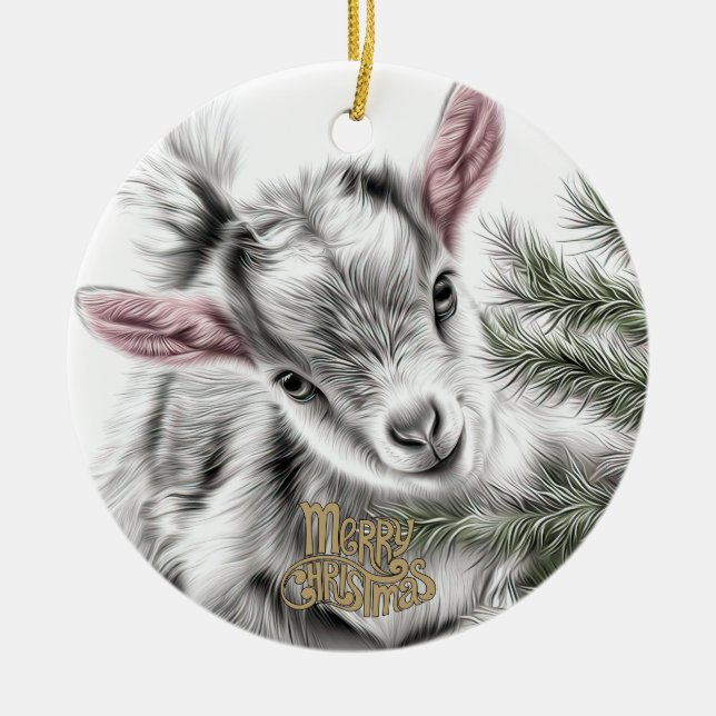 Ornamento De Cerâmica Natal de Cabrito 3 e SUA FOTO (Frente)