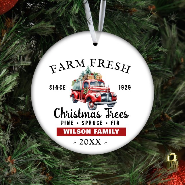 Ornamento De Cerâmica Natal de Caminhão Vermelho Fresco de Fazenda Fresc (Criador carregado)