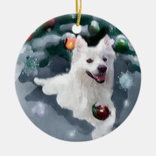 Ornamento De Cerâmica Natal de Cão Eskimo Americano