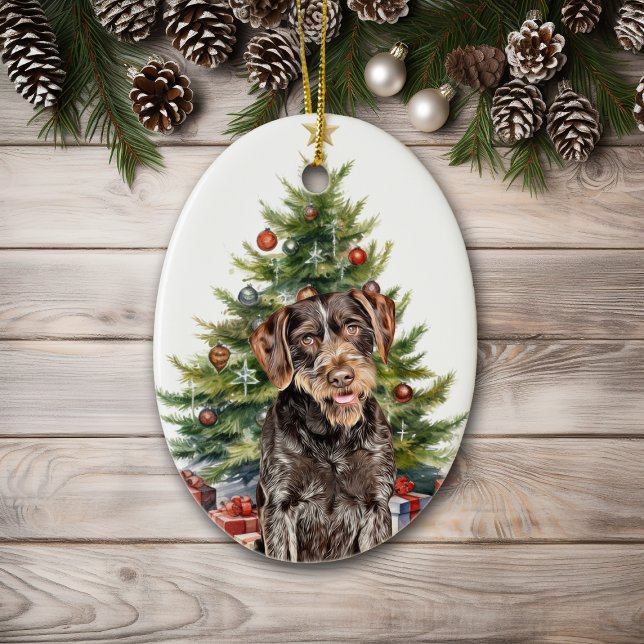 Ornamento De Cerâmica Natal de Cão-Ponteiro Alemão Wirehaired (Criador carregado)