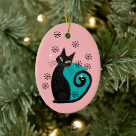 Ornamento De Cerâmica Natal de Cat Atômica de Meio século Personalizado