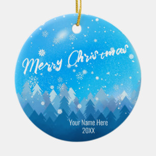 Ornamento De Cerâmica Natal de Cristal Azul Personalizado e Feliz Natal