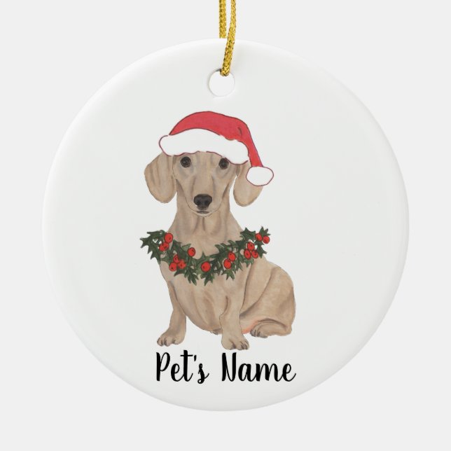 Ornamento De Cerâmica Natal de Dachshund Vermelho Personalizado (Frente)