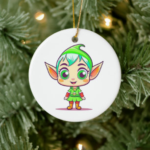 Ornamento De Cerâmica Natal de Elfo Fofo Personalizado