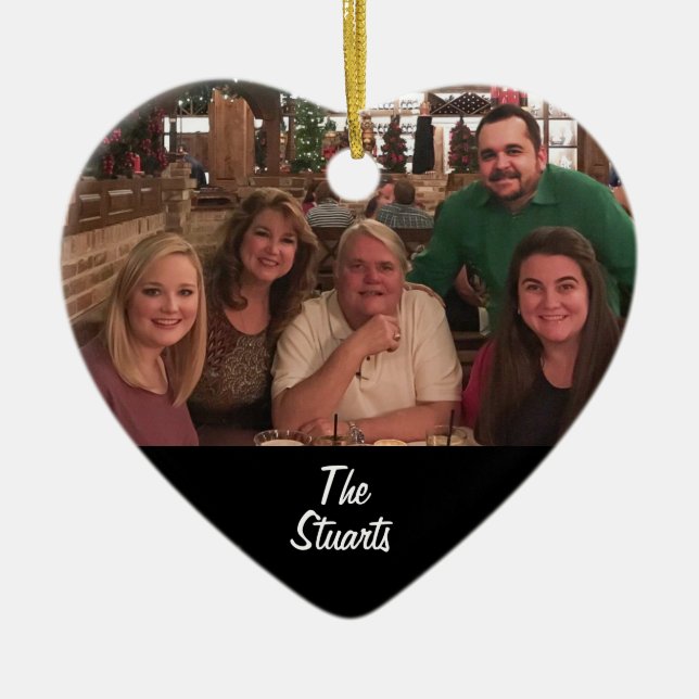 Ornamento De Cerâmica Natal de Foto Simples da Família Preta, de 2 Lados (Frente)