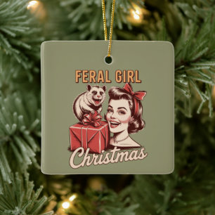 Ornamento De Cerâmica Natal de Garota Feral Gambá Xmas Trashy Retro