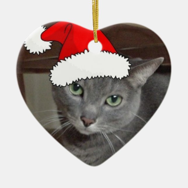 Ornamento De Cerâmica Natal de Gato Azul Russo (Frente)