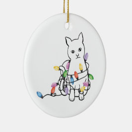 Ornamento De Cerâmica Natal de Gato Divertido de Férias