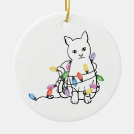 Ornamento De Cerâmica Natal de Gato Divertido de Férias