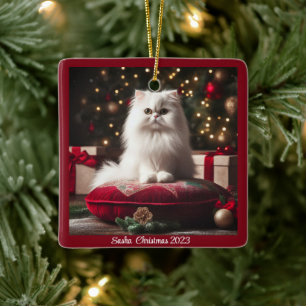 Ornamento De Cerâmica Natal de Gato Persa Branco