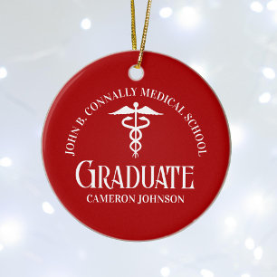 Ornamento De Cerâmica Natal de Graduação da Escola de Medicina Vermelho