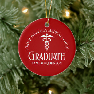 Ornamento De Cerâmica Natal de Graduação da Escola de Medicina Vermelho 