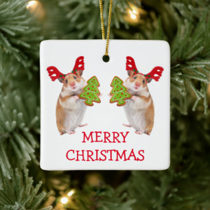 Ornamento De Cerâmica Natal de Hamster/Rato