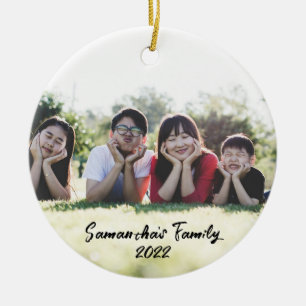 Ornamento De Cerâmica Natal de Imagem Personalizada da Família de Fotos