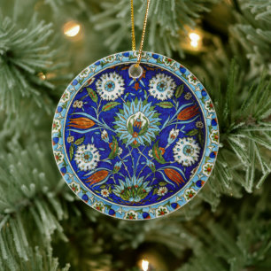 Ornamento De Cerâmica Natal de Iznik Tulip Motif, um turco simétrico