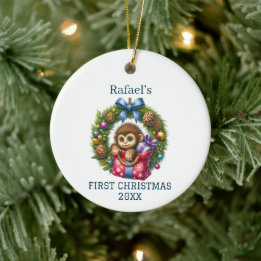 Ornamento De Cerâmica Natal de Macaco Bebê Fofo