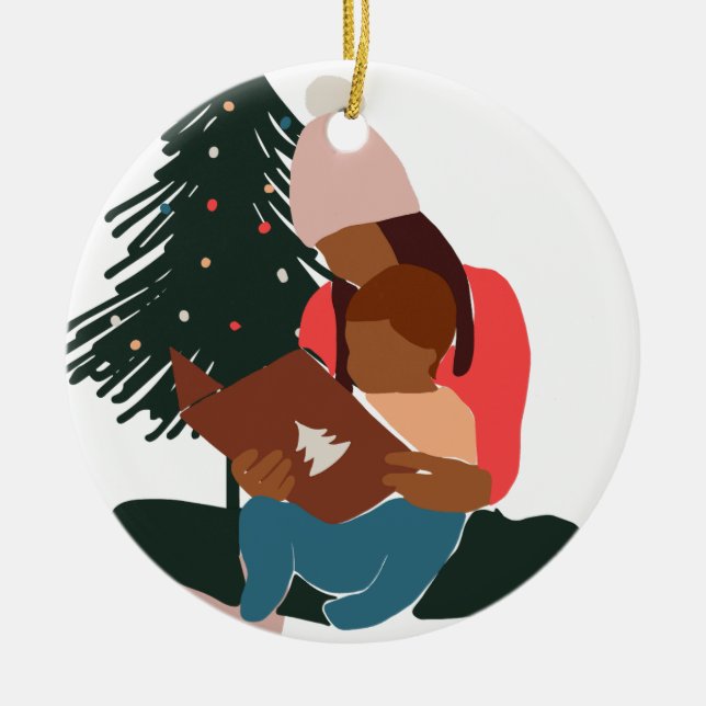 Ornamento De Cerâmica Natal de Natal de Filho/Mãe Negra (Frente)