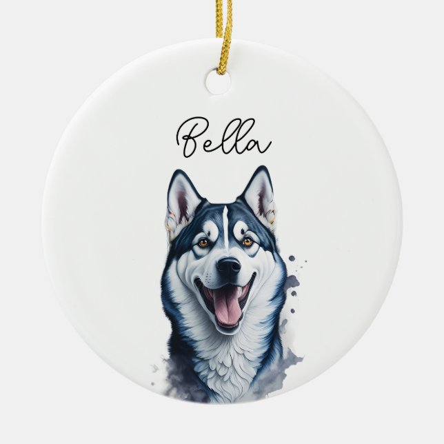 Ornamento De Cerâmica Natal de Natal de Pet de Cachorro Siberiano (Frente)