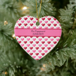 Ornamento De Cerâmica Natal de Noivado de Corações Vermelhos e Rosa<br><div class="desc">Balões de coração,  cor-de-rosa e vermelho,  estão neste noivado ou ornamento cerâmico de Natal.</div>