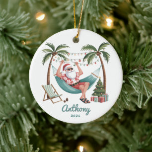 Ornamento De Cerâmica Natal de Papai Noel Tropical