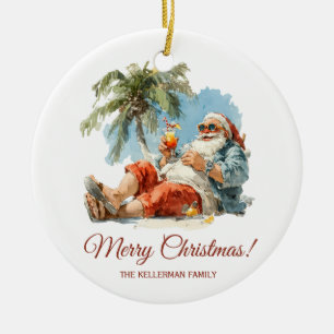 Ornamento De Cerâmica Natal de Papais noeis Tropicais Personalizados