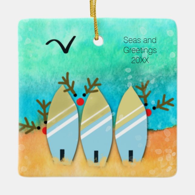 Ornamento De Cerâmica Natal de praia com Rudolph (Frente)