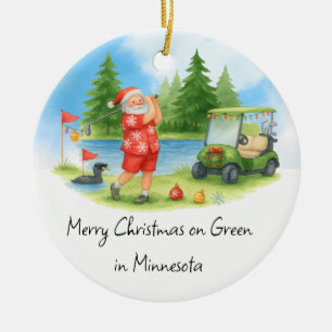 Ornamento De Cerâmica Natal de Santa Jogando Golfe em Minnesota 