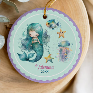 Ornamento De Cerâmica Natal de Sereia do Oceano Roxo Feminino
