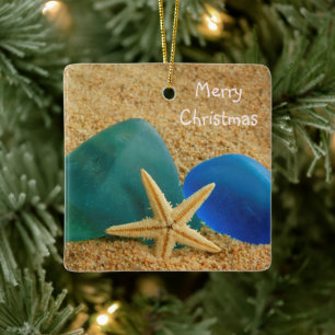 Ornamento De Cerâmica Natal De Starfish E Seaglass