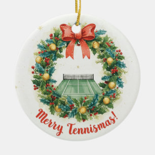 Ornamento De Cerâmica Natal de Tênis com bola de tênis