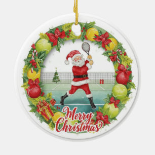 Ornamento De Cerâmica Natal de Tênis com bola de tênis e Papai Noel
