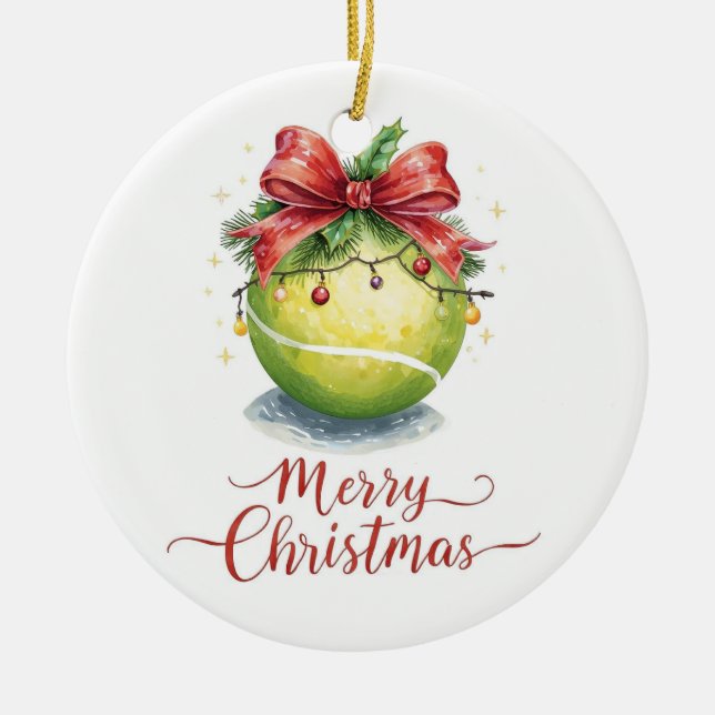 Ornamento De Cerâmica Natal de Tênis Com bolas com laço (Frente)
