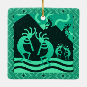 Ornamento De Cerâmica Natal de Turquoise Kokopelli no Sudoeste