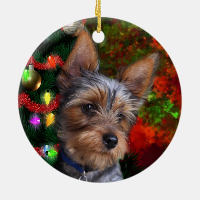 Ornamento De Cerâmica Natal de Yorkie (Traseira)