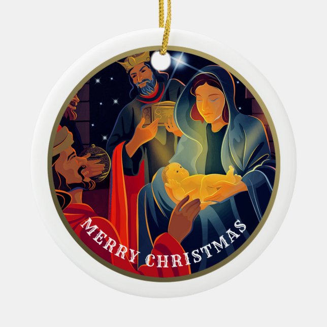 Ornamento De Cerâmica Natal do Ano e Nome da Família Personalizados (Frente)