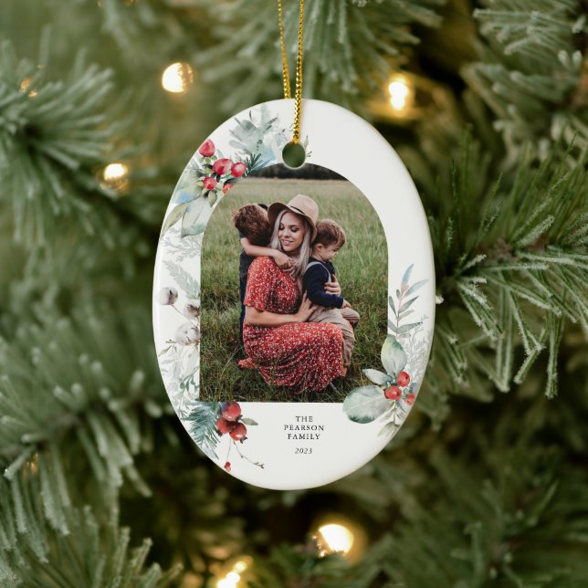 Ornamento De Cerâmica Natal do Arch Floral Botânico de Aquarela (Árvore)