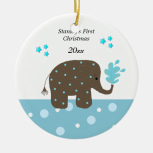Ornamento De Cerâmica Natal do bebê do elefante o primeiro