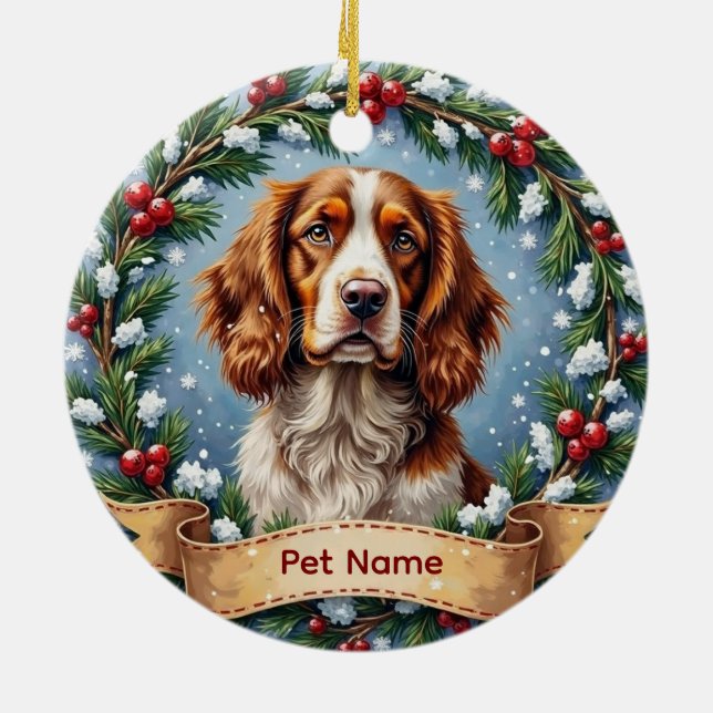 Ornamento De Cerâmica Natal do Brittany Spaniel (Traseira)