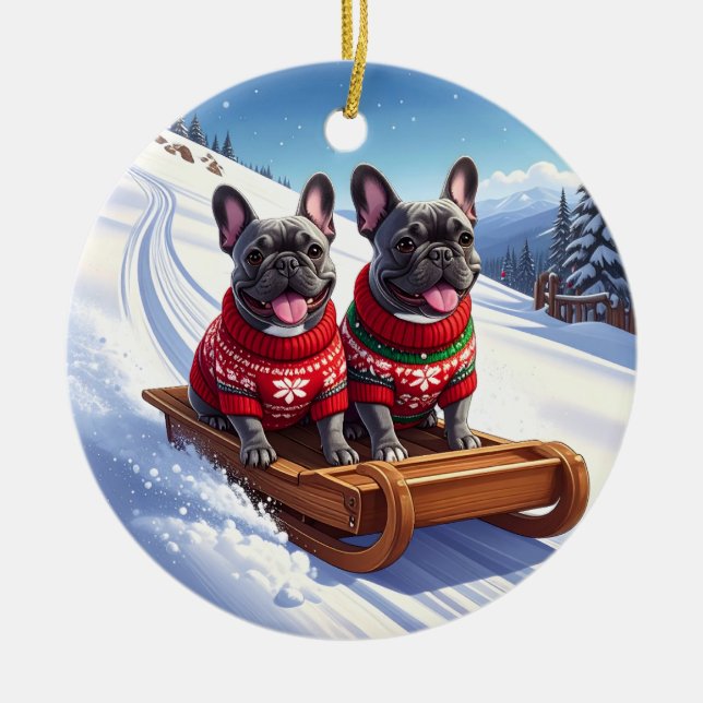 Ornamento De Cerâmica Natal do Buldogue Francês (Frente)