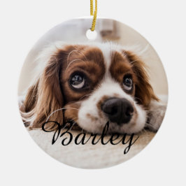 Ornamento De Cerâmica Natal do Cachorro com Nome e Foto Simples e Elegan